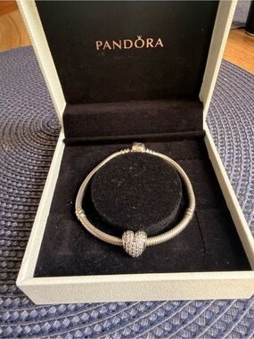 Pandora Silver Heart Pavé Charm Bracelet - Silver